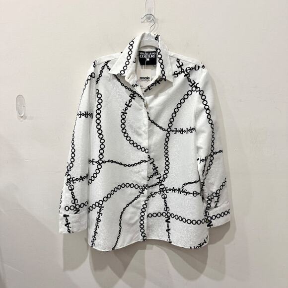 Versace Jeans Couture Chain-Link Print Button-Up Shirt White Women's Size US 6 - Picture 2 of 6